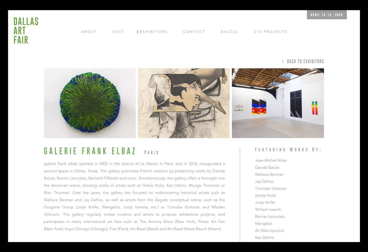 Dallas Art Fair exhibitor content management