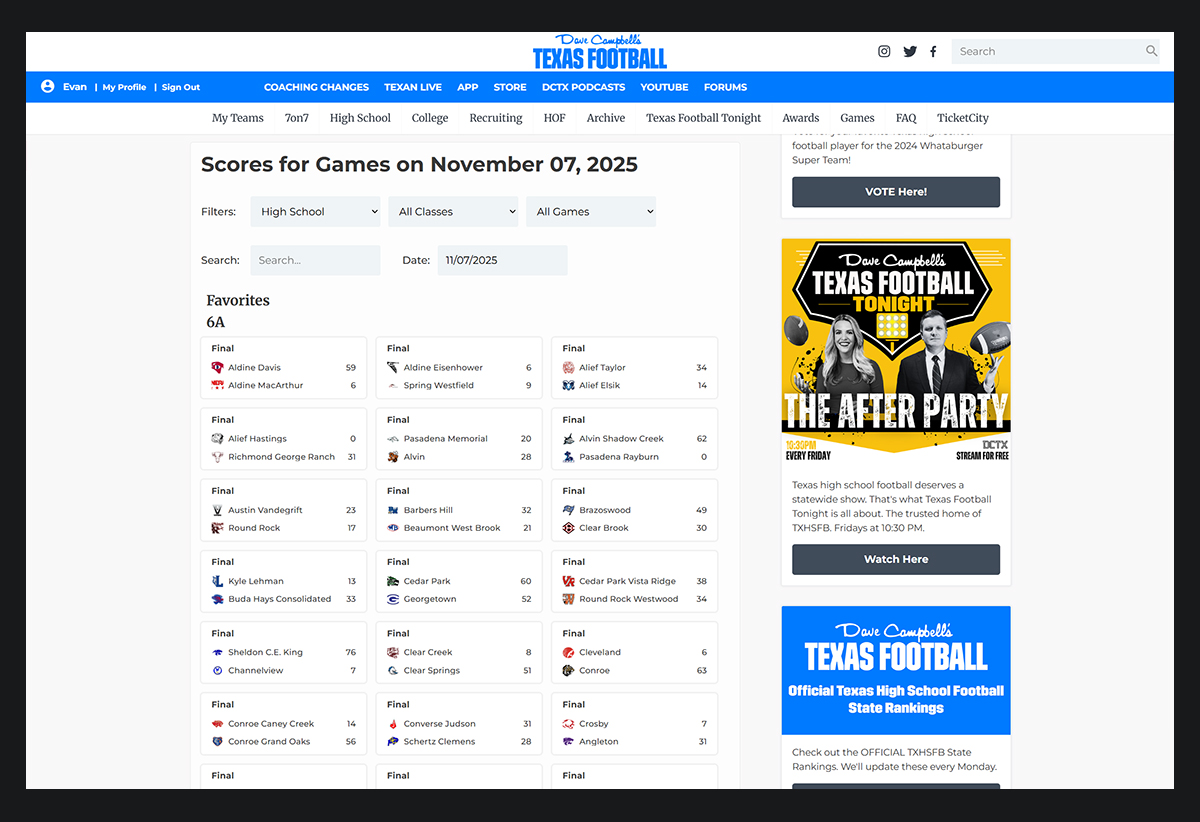 Live scoreboard, real-time game view